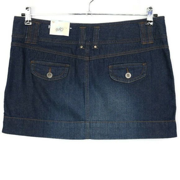 SO Denim‎ Jean Mini Skirt Button Flap Pocket Blue Dark 13 - Picture 1 of 8